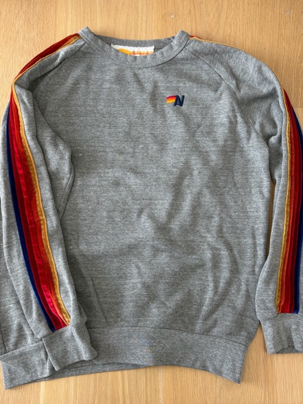 Aviator Nation Bolt 5-Stripe Classic Crewneck Sweatshirt, Gray